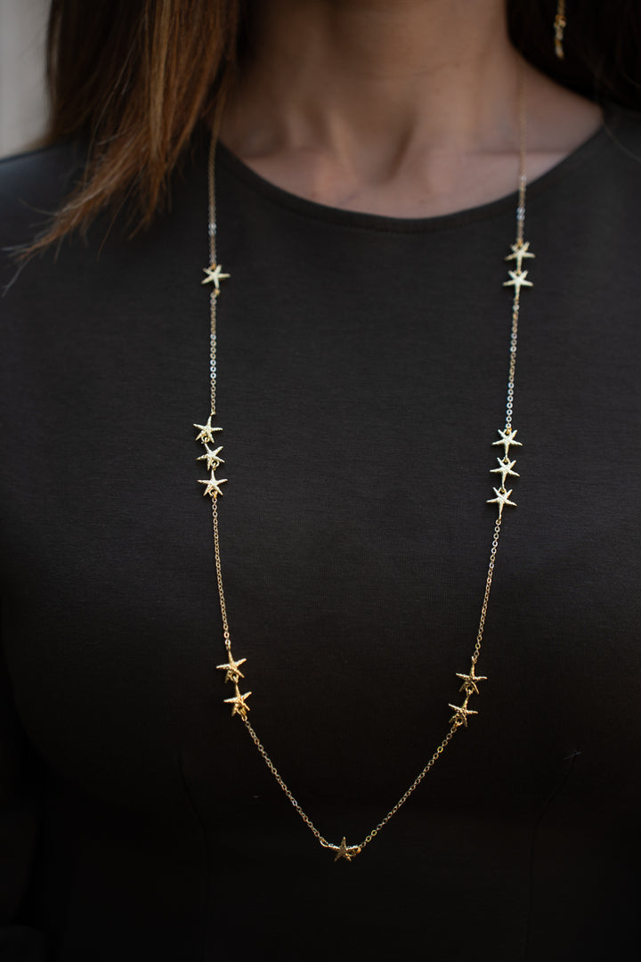 Supernova Long Star Necklace- Gold Plated
