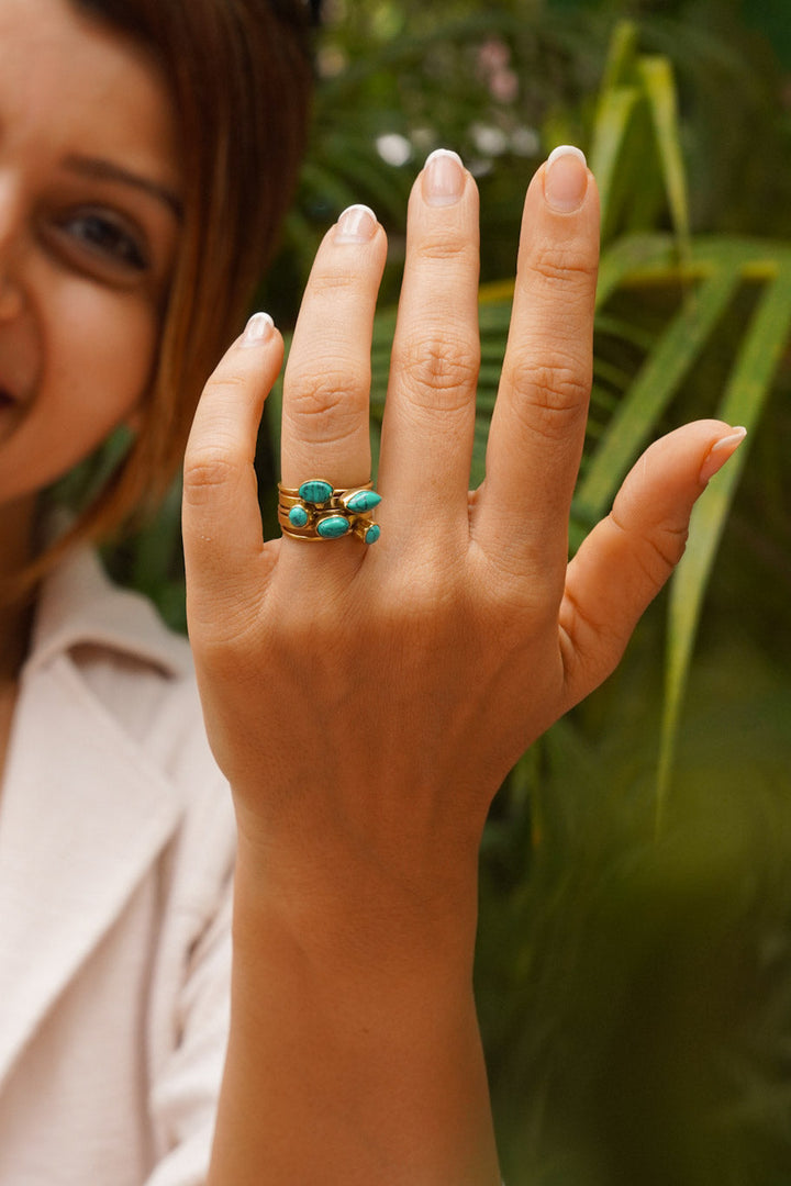 Stackable Turquoise Brass Ring. Size 5-8| Non Adjustable