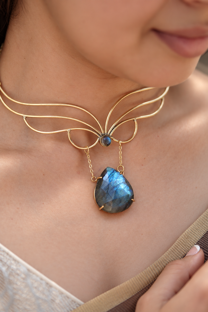 Faceted Labradorite Brass Choker