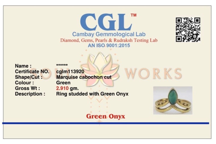 Vanki Brass Ring in green onyx. Adjustable. Size 5-7