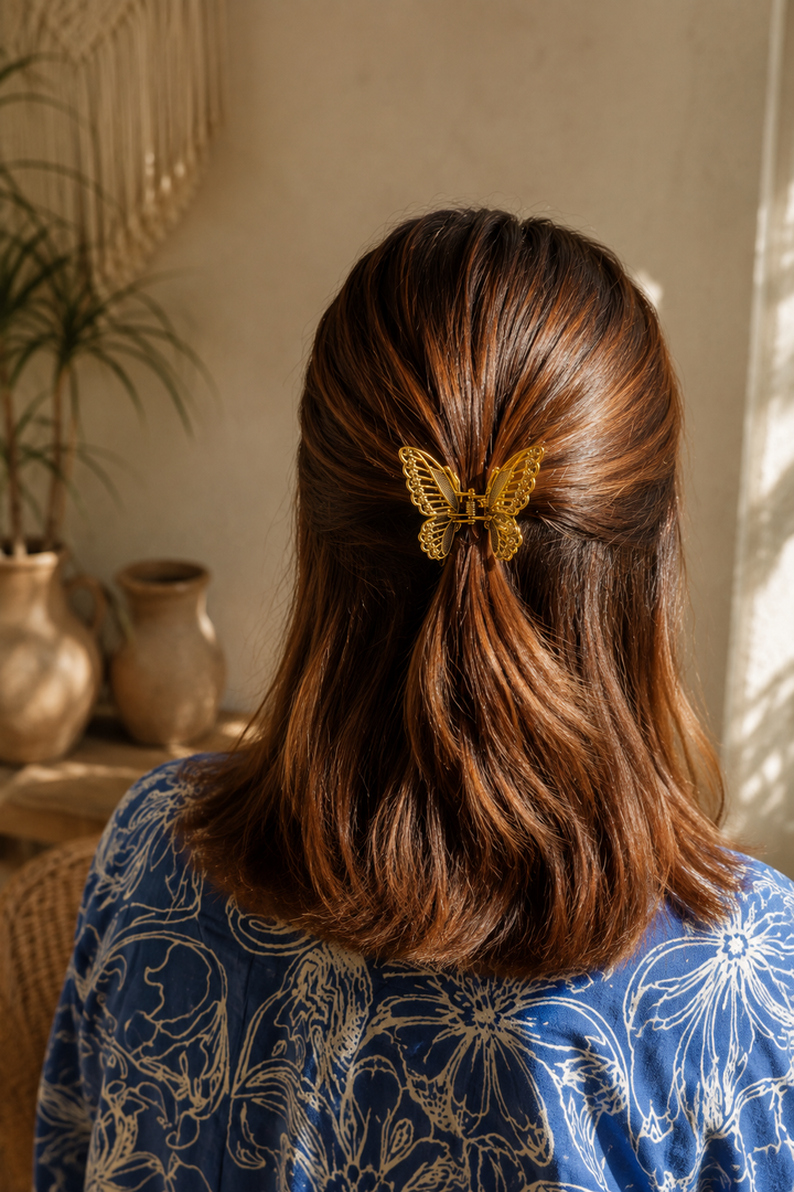 Flutterwing Brass Butterfly Hair Claw in Alloy