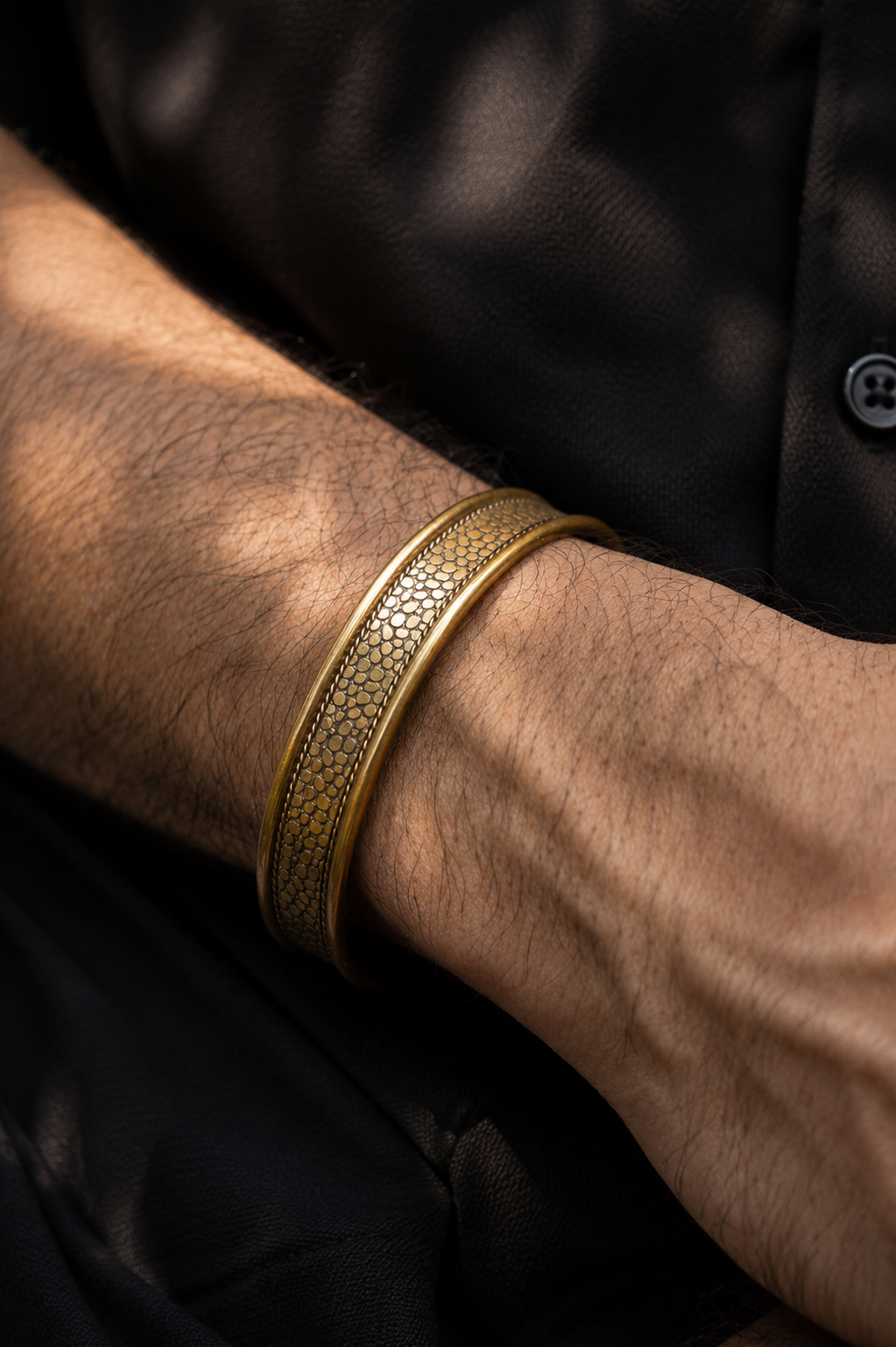 Snake Texture Brass Kada – Adjustable
