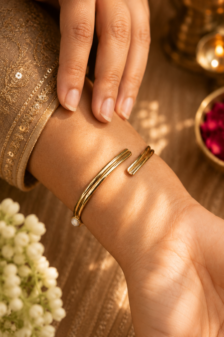 Luna Trio Moonstone Adjustable Brass Bangle