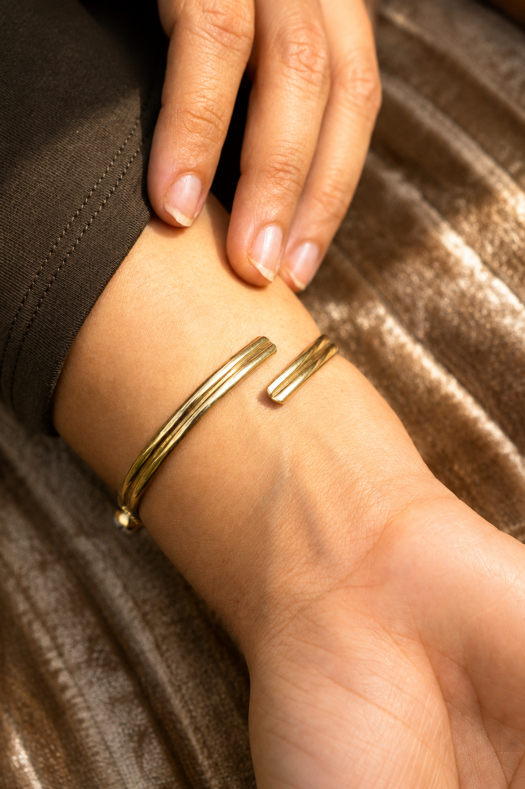 Luna Trio Moonstone Adjustable Brass Bangle