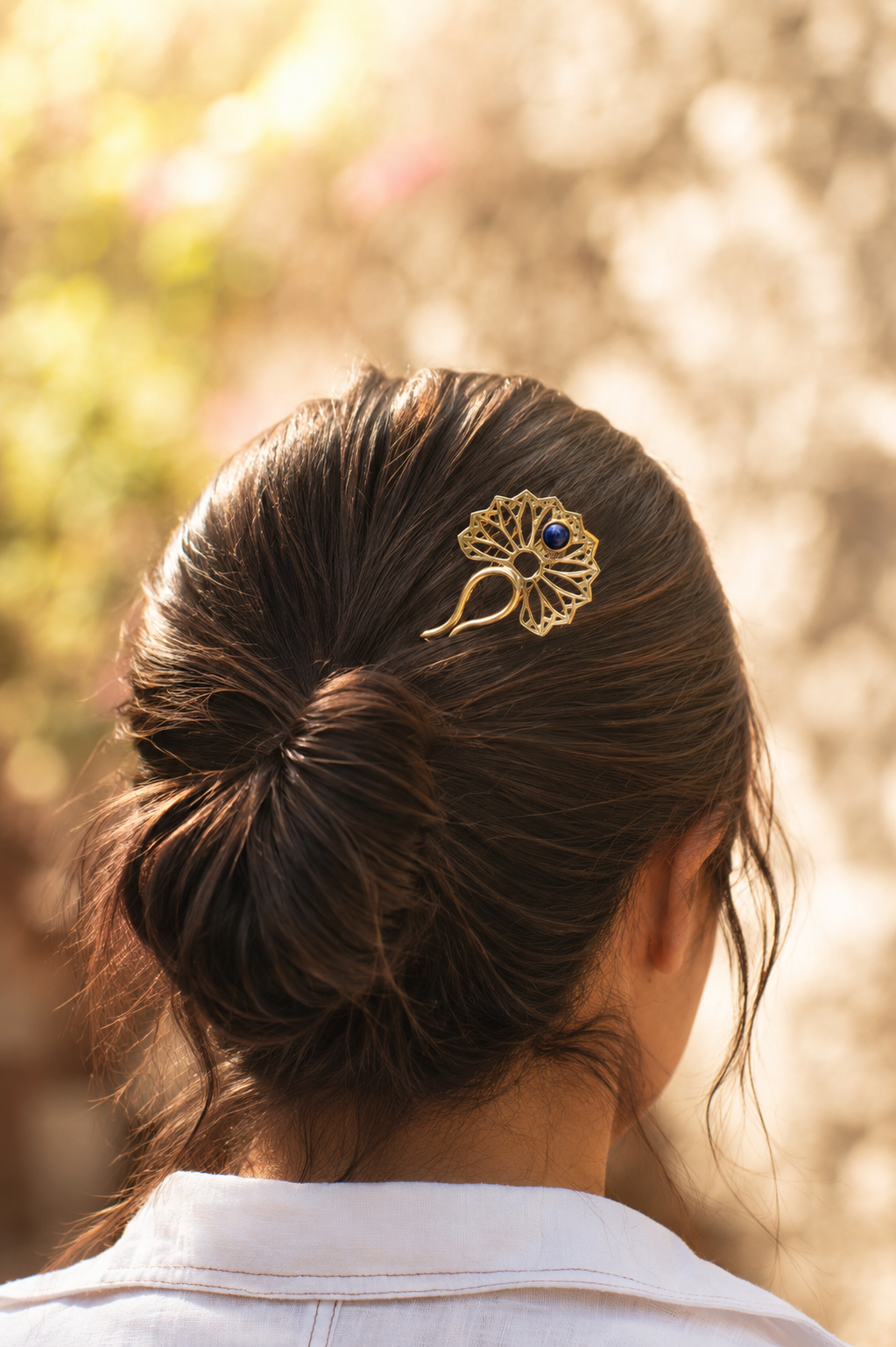 Lapis Brass Hair Stick