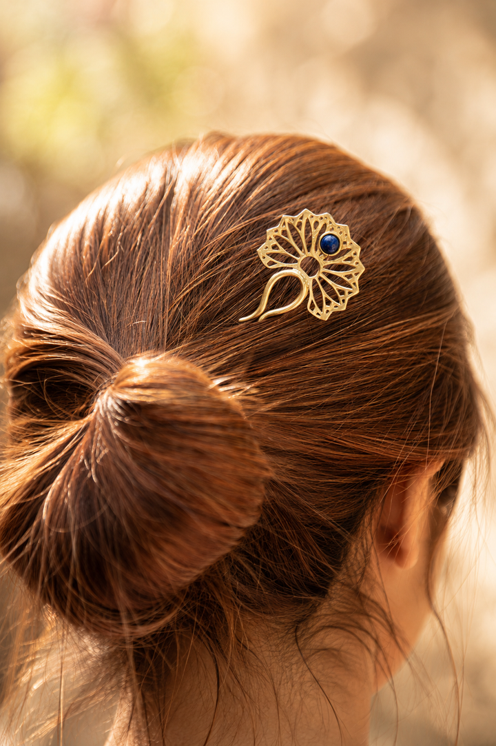 Lapis Brass Hair Stick
