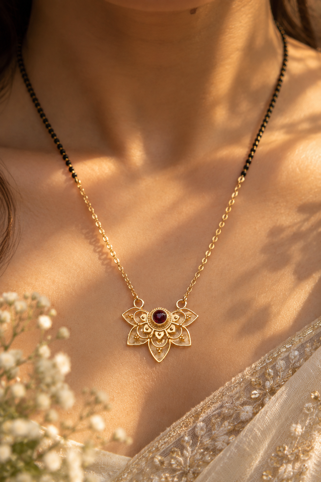 Padma Garnet Mangalsutra Gold plated Necklace