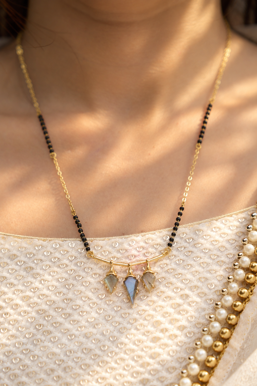 Trinity Labradorite Mangalsutra Necklace