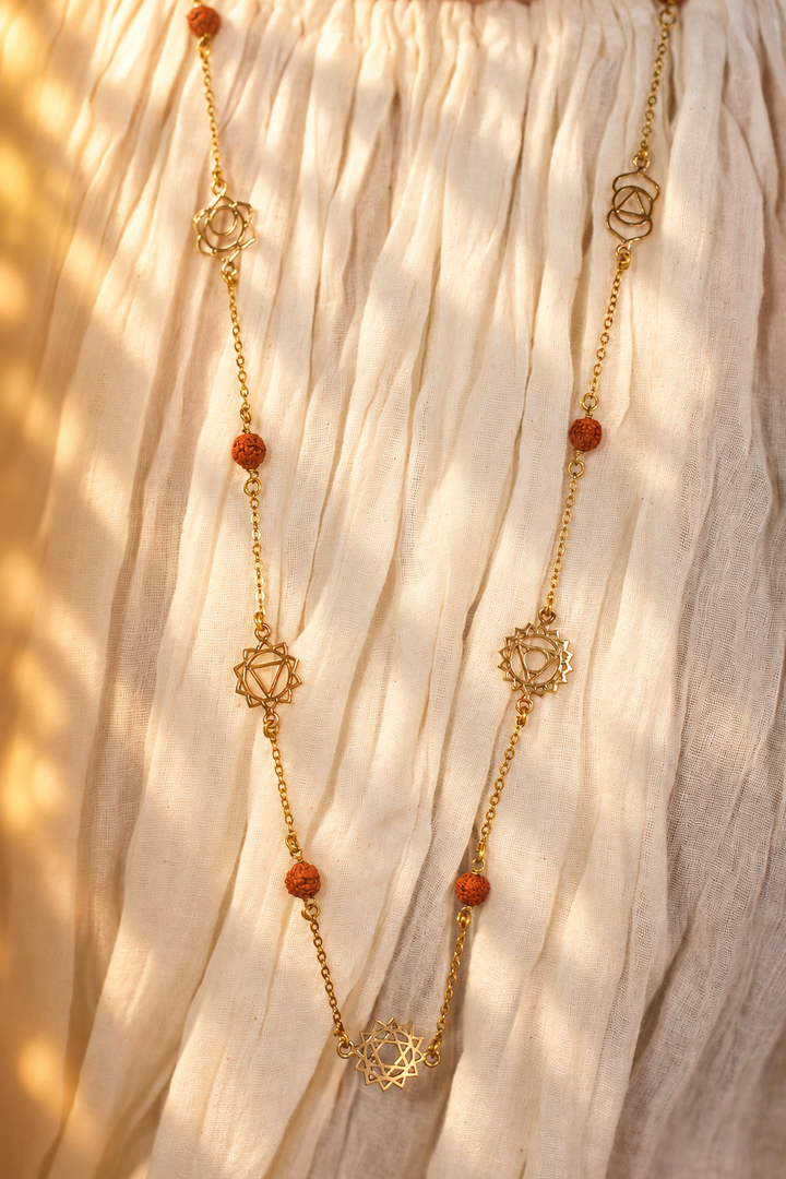 Seven Chakra Rudraksha Long Necklace