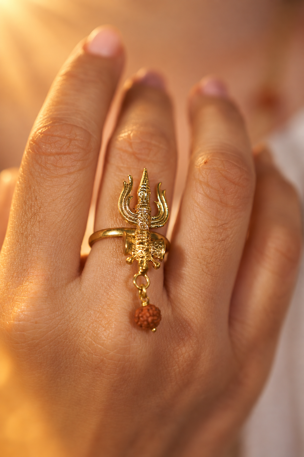 Divine Trishul Rudra Brass Ring |Size 5–8 | Adjustable