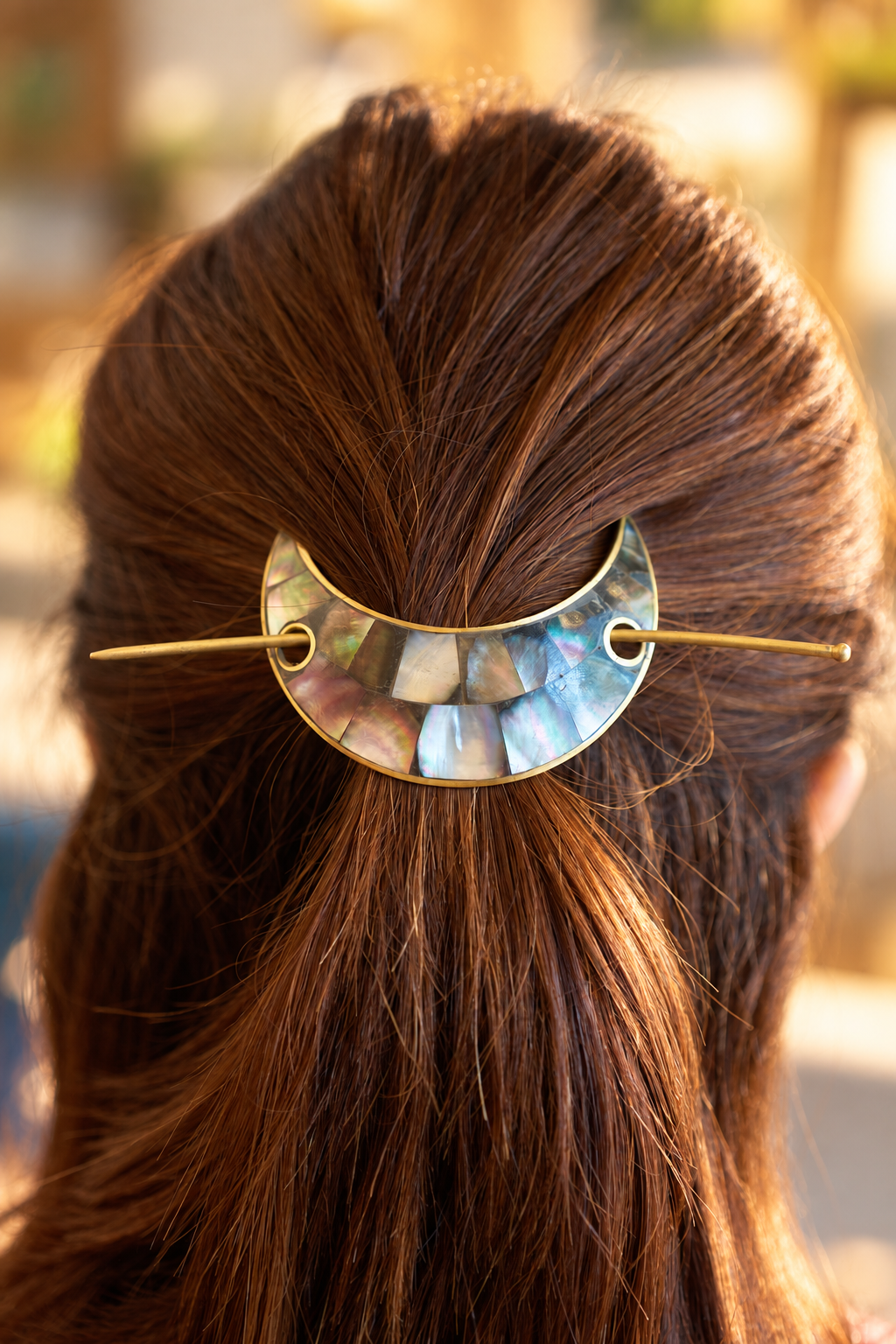 Noor Moon Mother of Pearl Brass Hair Pin