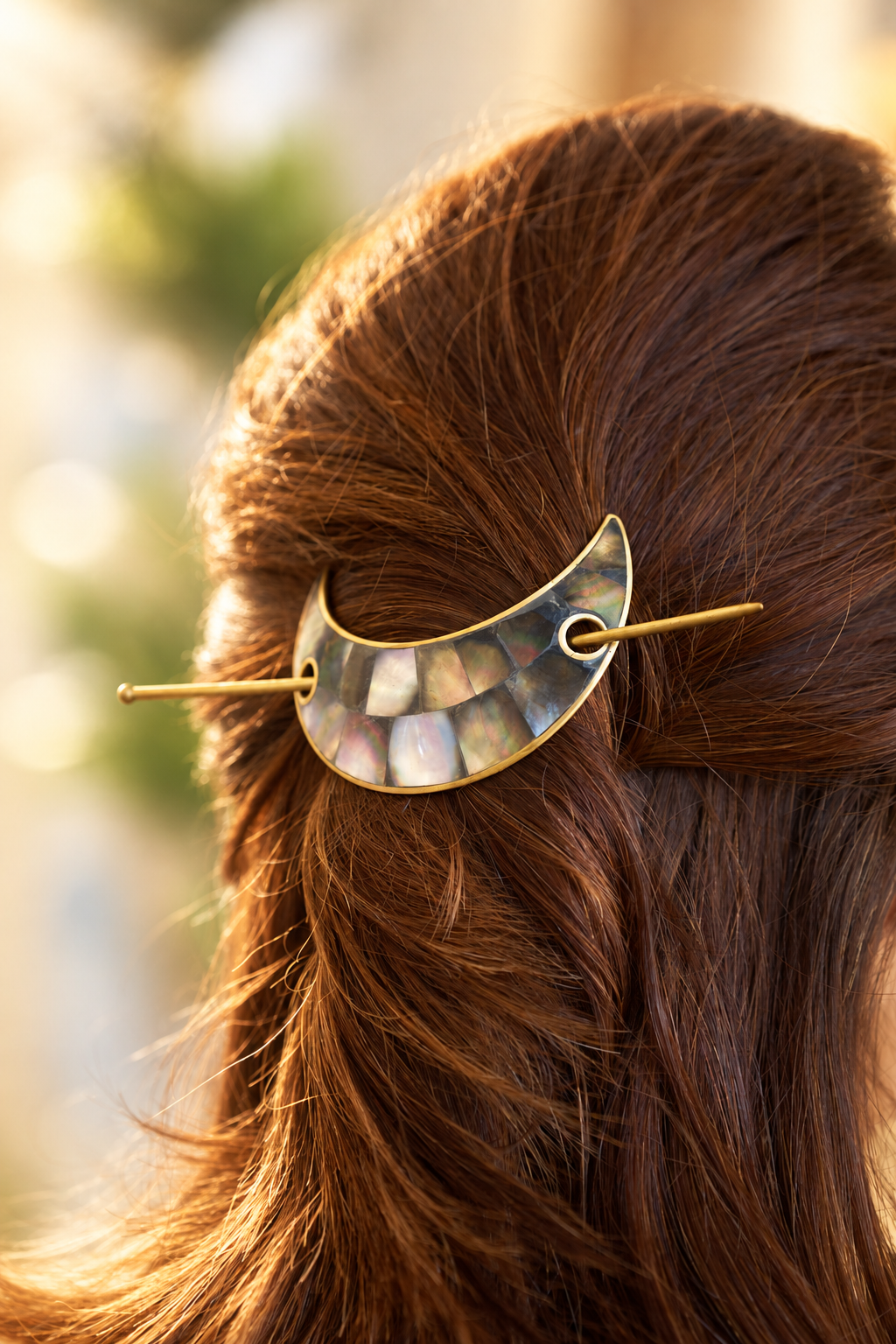 Noor Moon Mother of Pearl Brass Hair Pin