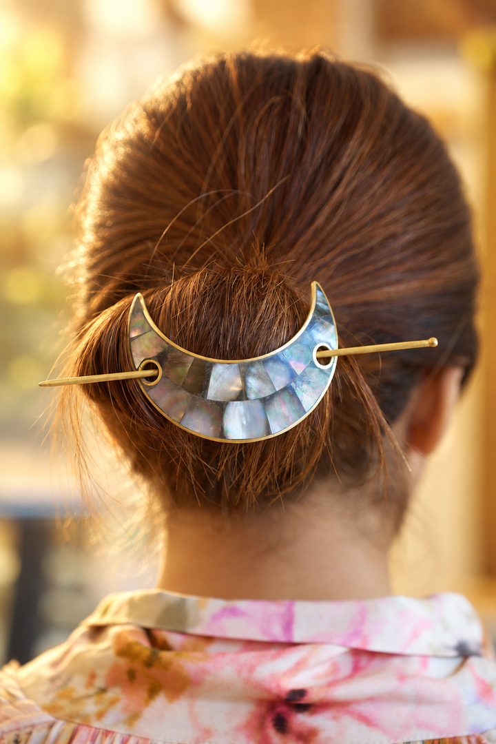 Noor Moon Mother of Pearl Brass Hair Pin