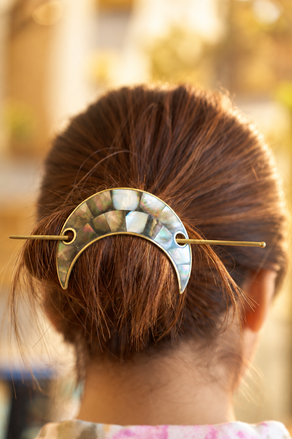 Noor Moon Mother of Pearl Brass Hair Pin