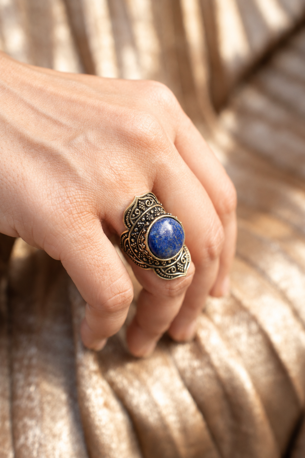 Celestial Lapis Signet Brass Ring| Size 5-7 Adjustable