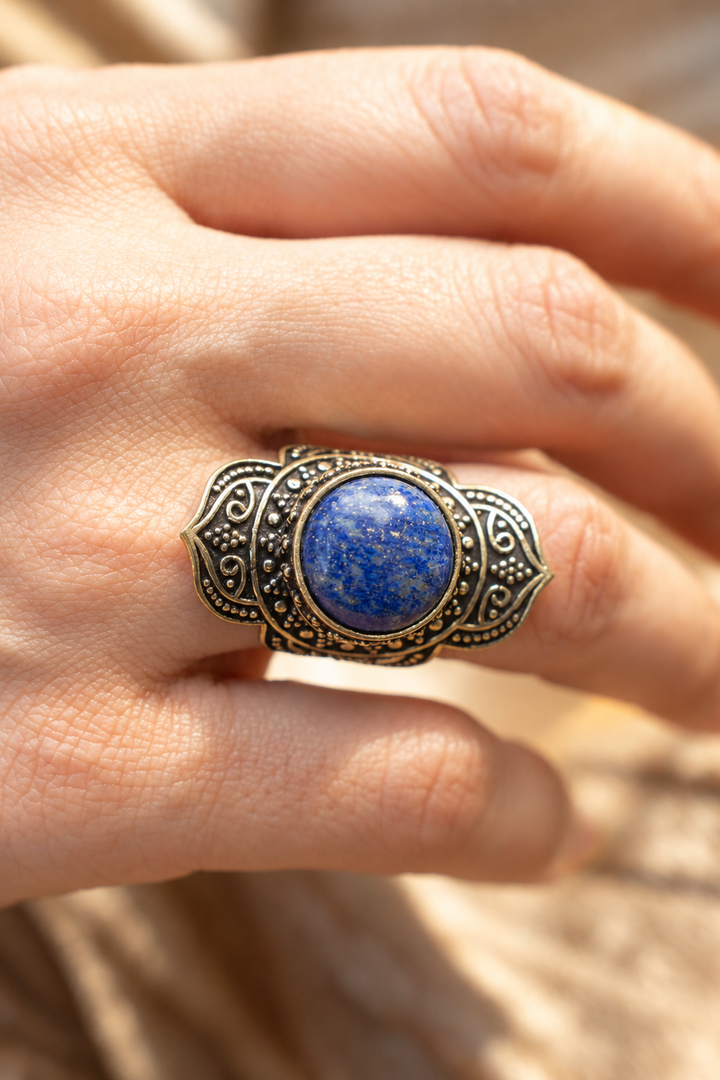 Celestial Lapis Signet Brass Ring| Size 5-7 Adjustable