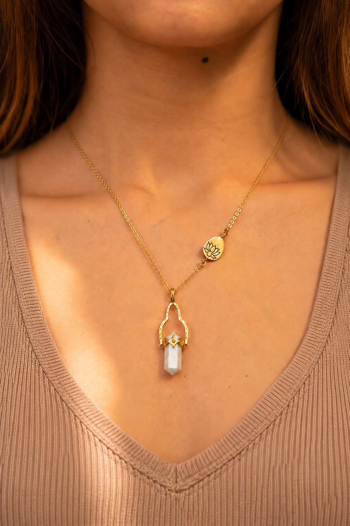 Amazonite Lotus Brass Necklace