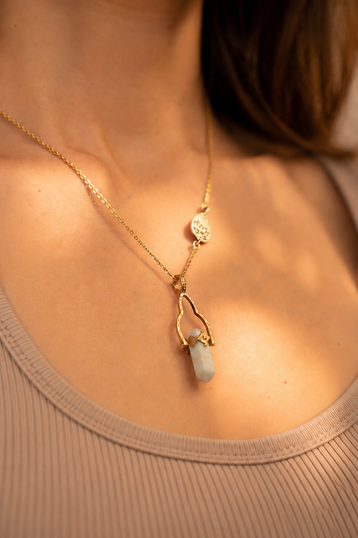 Amazonite Lotus Brass Necklace