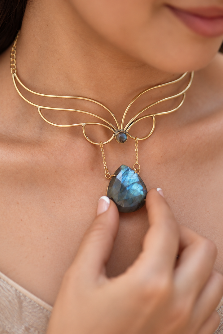 Faceted Labradorite Brass Choker