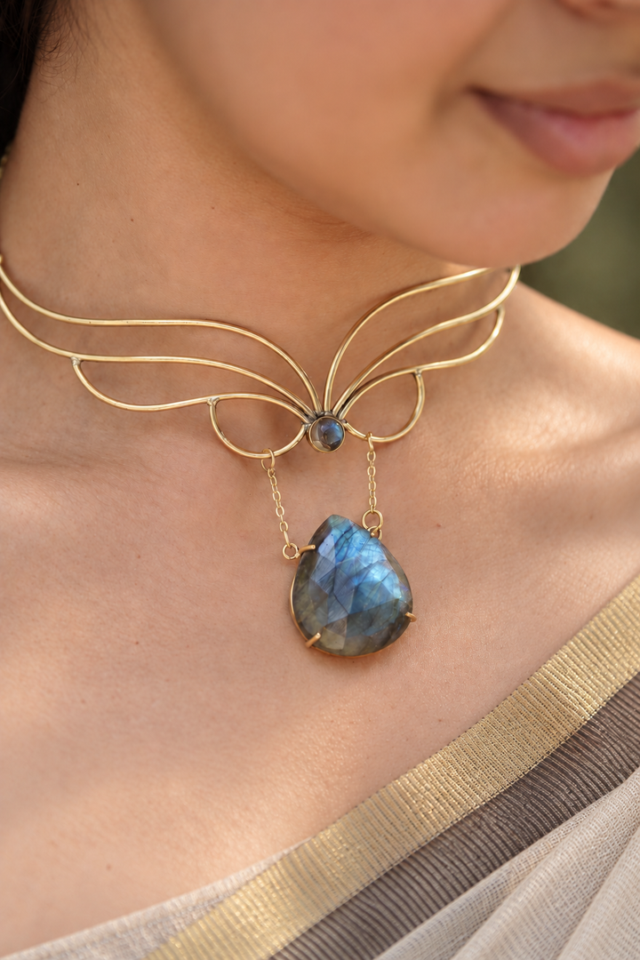 Faceted Labradorite Brass Choker