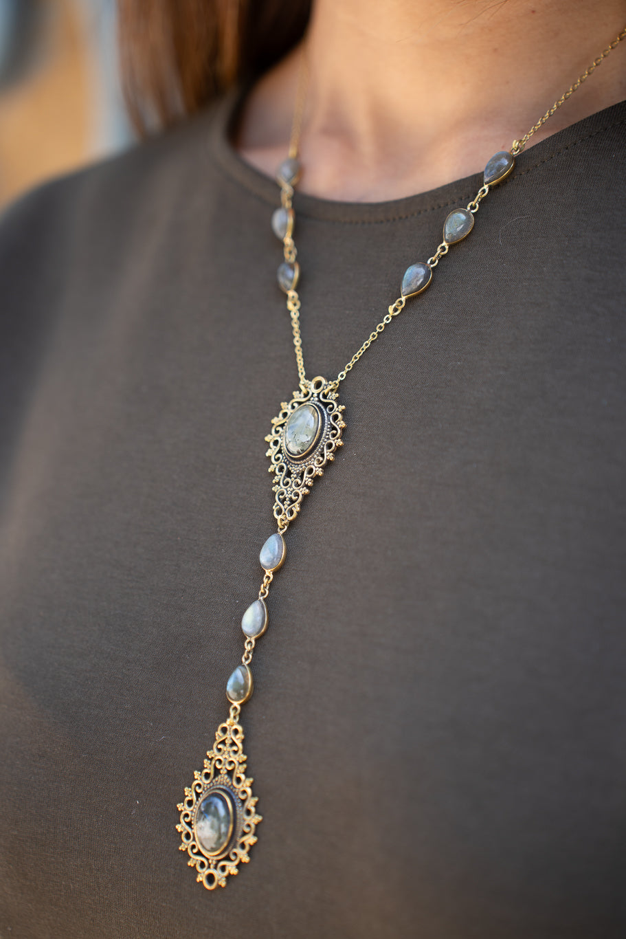 Vintage Labradorite Lariat Necklace