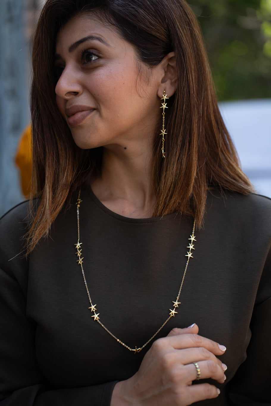 Supernova Long Star Necklace- Gold Plated