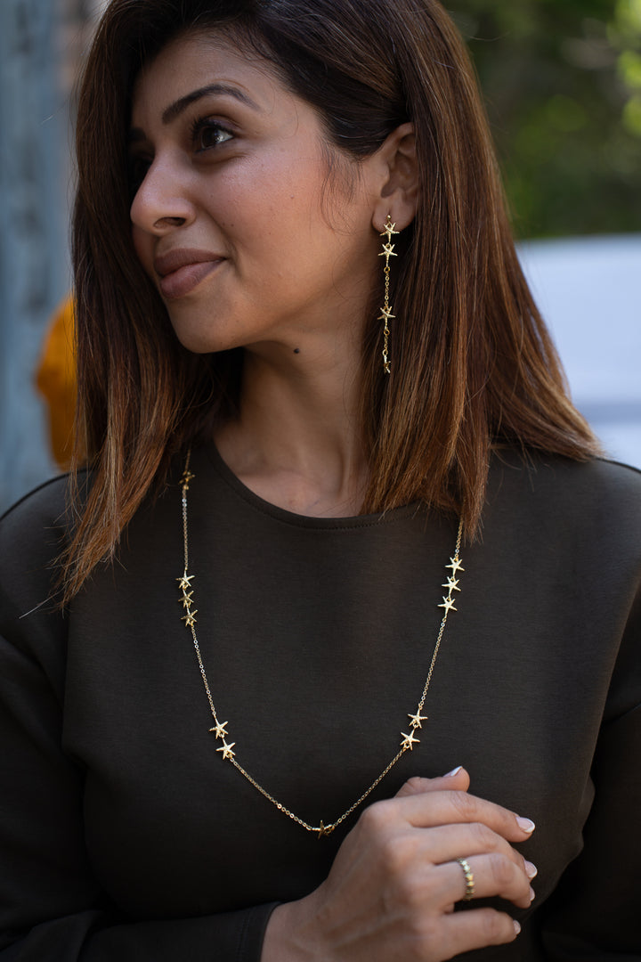 Supernova Long Star Necklace- Gold Plated