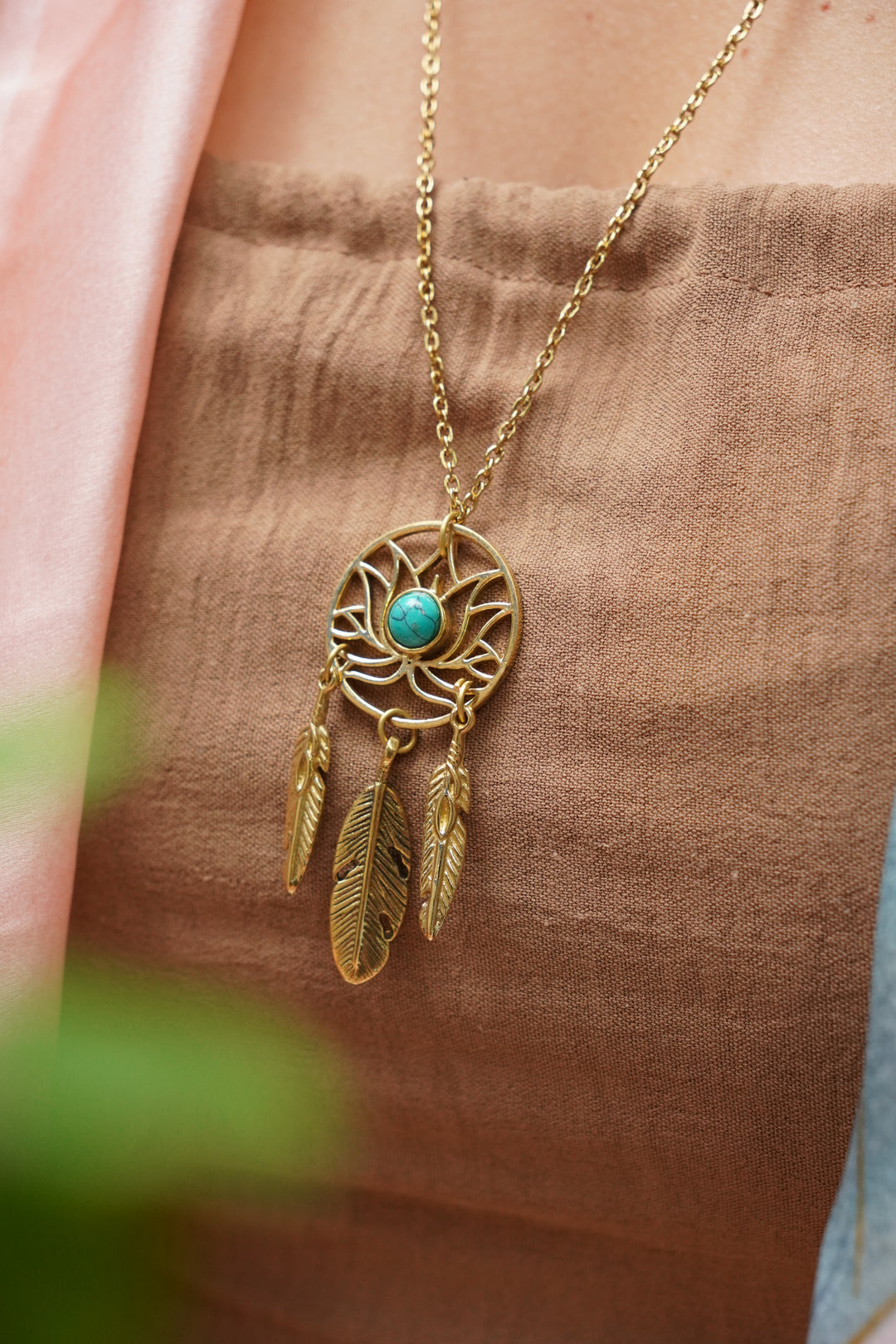 Turquoise lotus long necklace