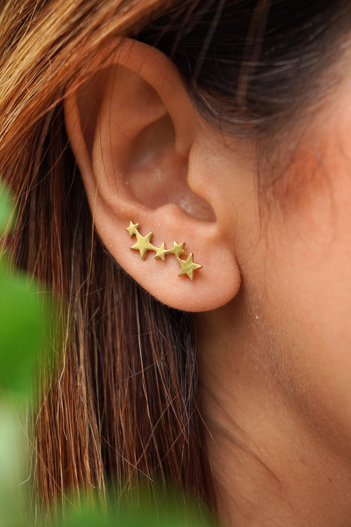 Star slip on brass earring.- Gold Plated