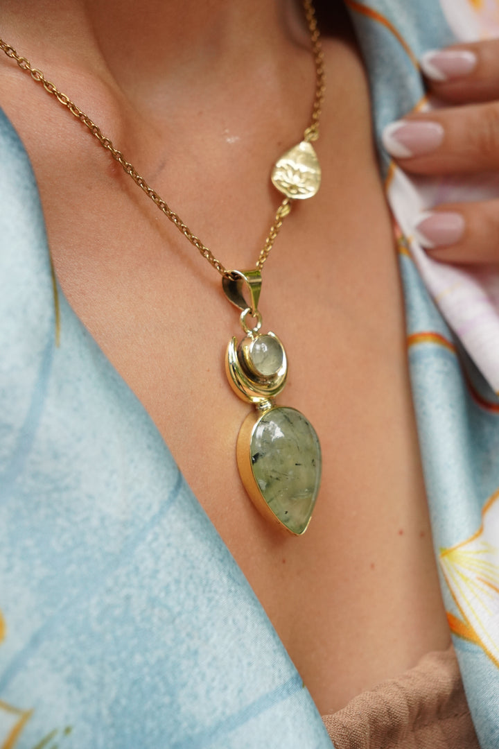 Prehnite lotus pendant