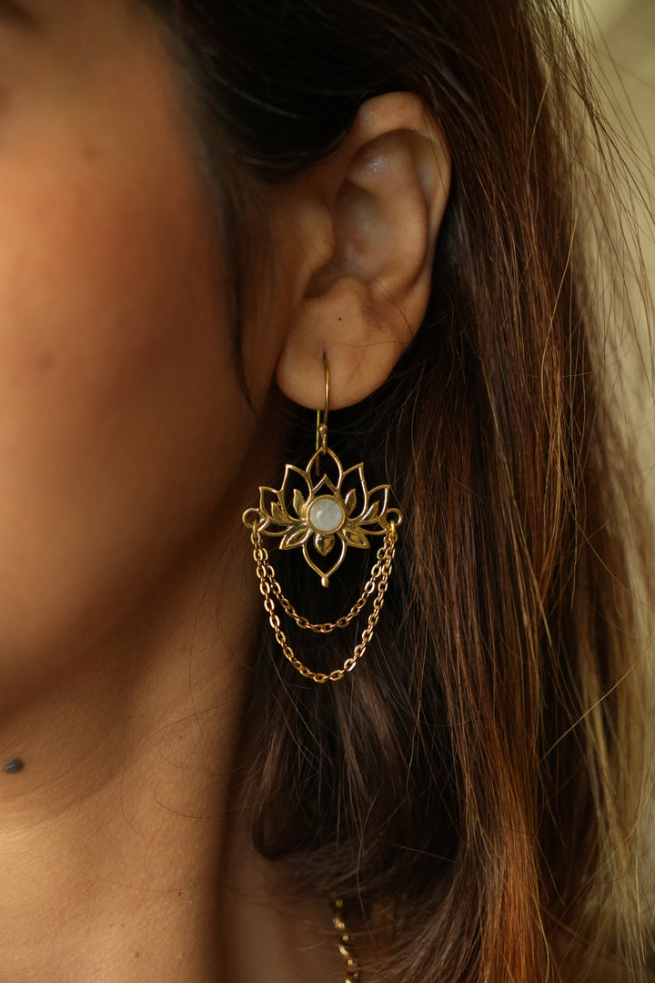 Moonstone Lotus brass danglers