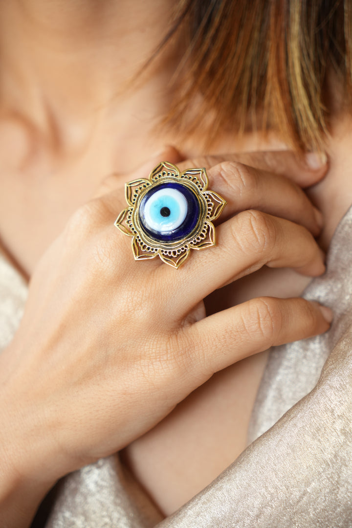 Mandala eye brass ring. Adjustable. Size 5-9.