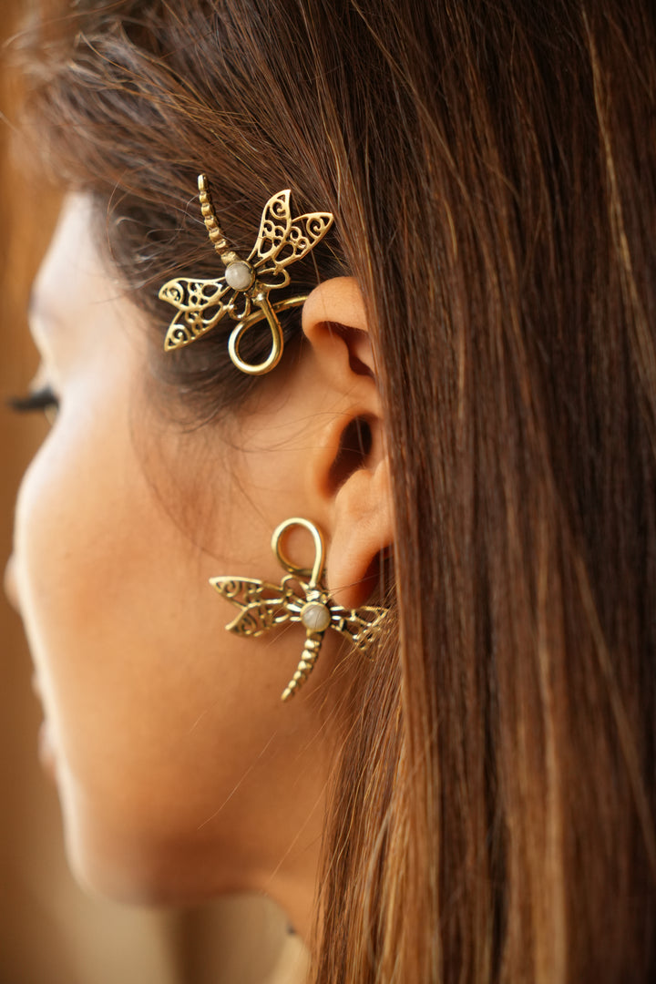 Dragonfly wrap brass earcuff: Pair of 2 pieces.