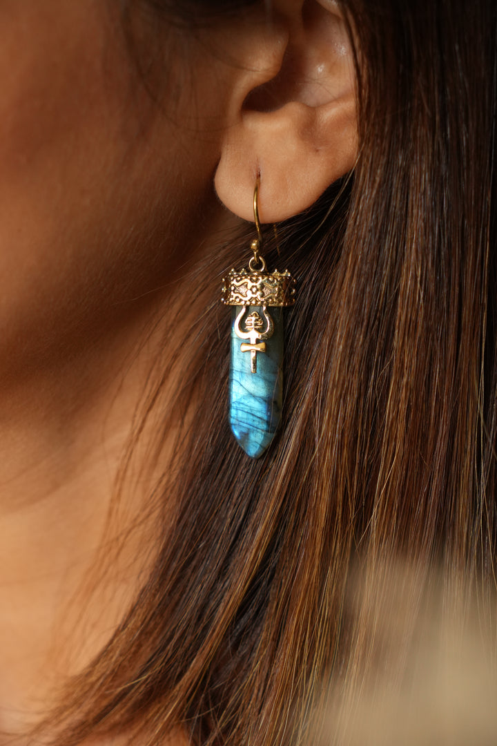 Trishul Labradorite Brass Earrings
