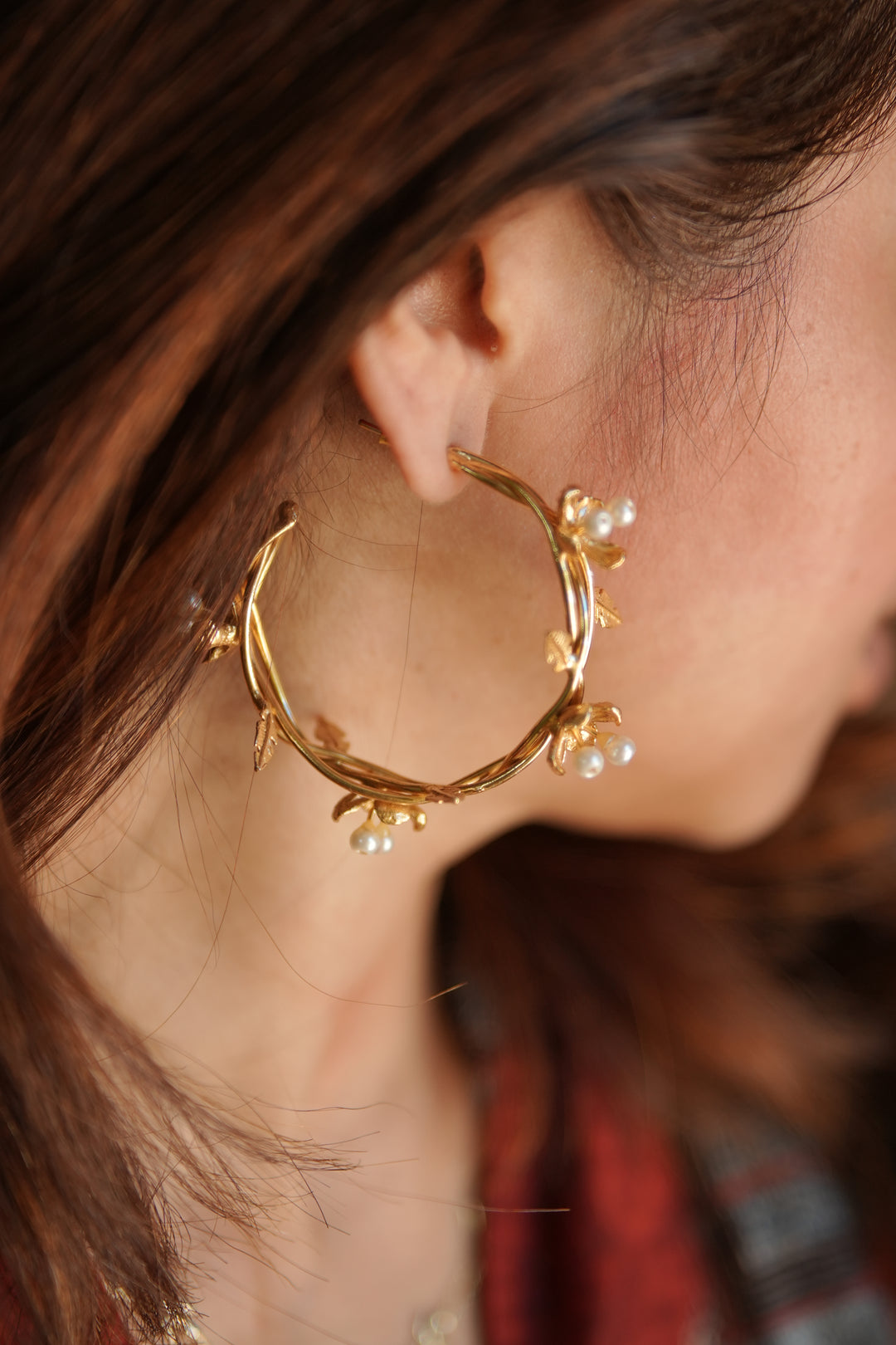 Blooming Grace Pearl Brass Gold plated Hoops
