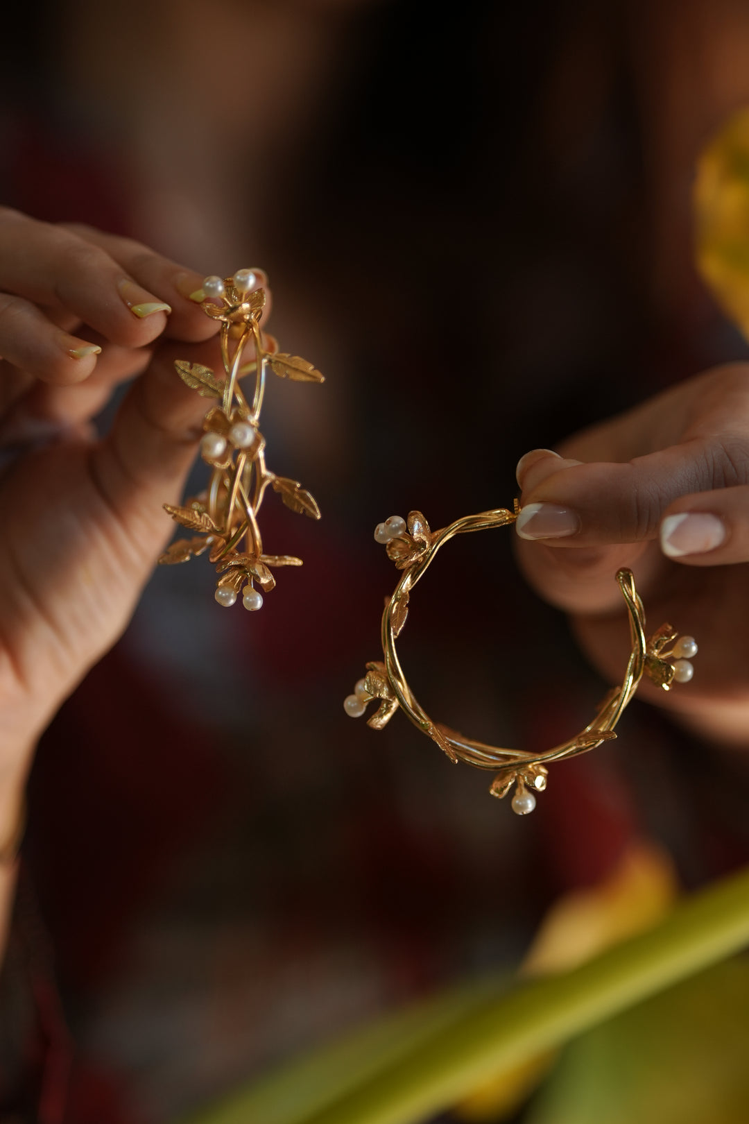 Blooming Grace Pearl Brass Gold plated Hoops