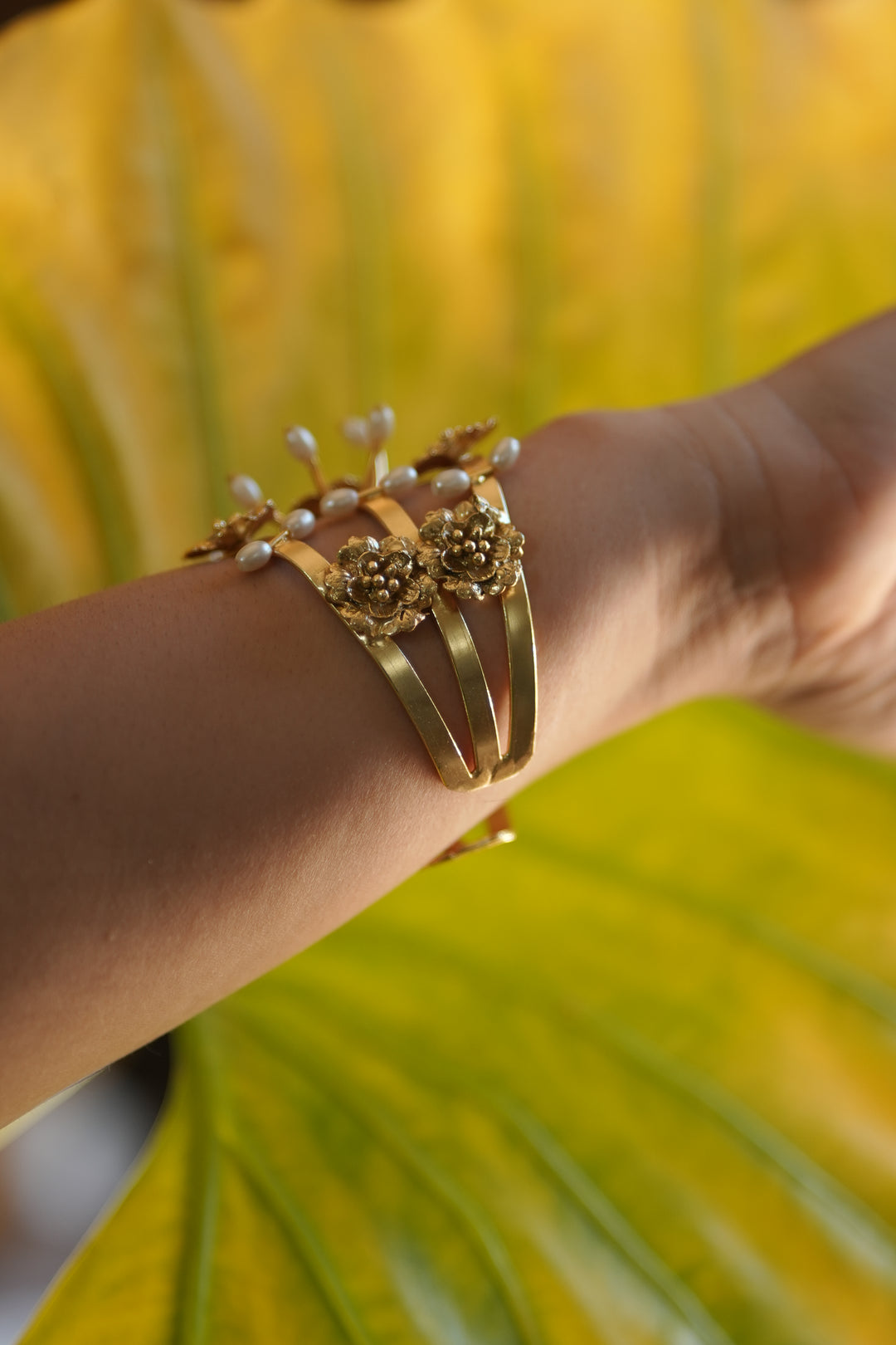 Gulbahar Pearl Brass Gold plated Cuff