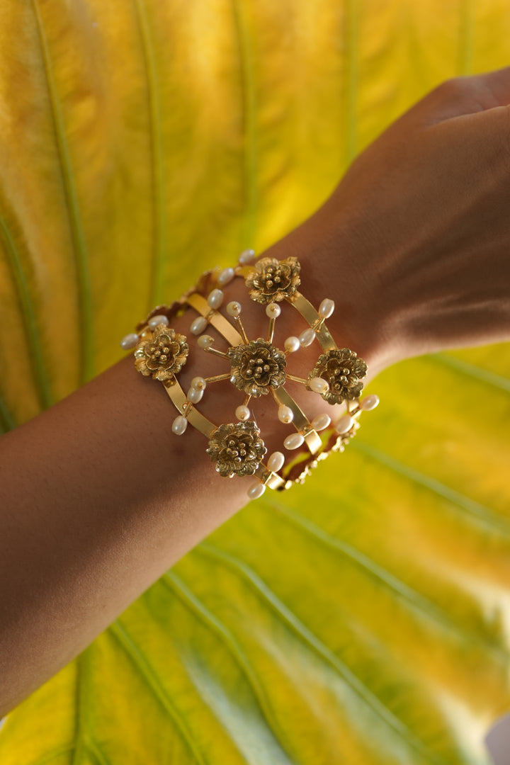 Gulbahar Pearl Brass Gold plated Cuff