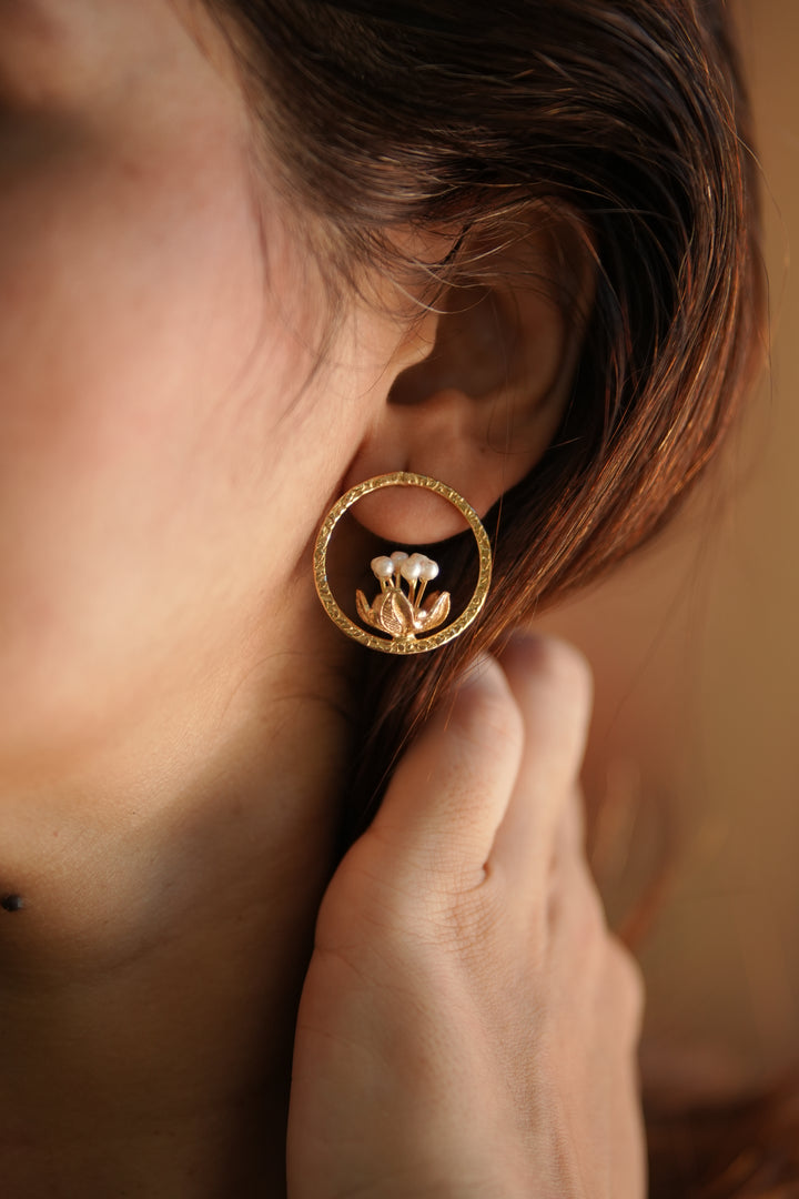 Pearl Bloom Brass Gold plated Stud Earrings