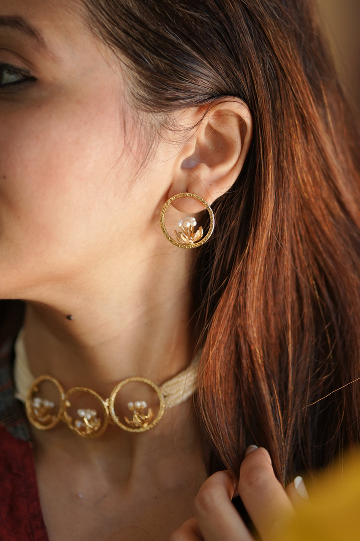 Pearl Bloom Brass Gold plated Stud Earrings