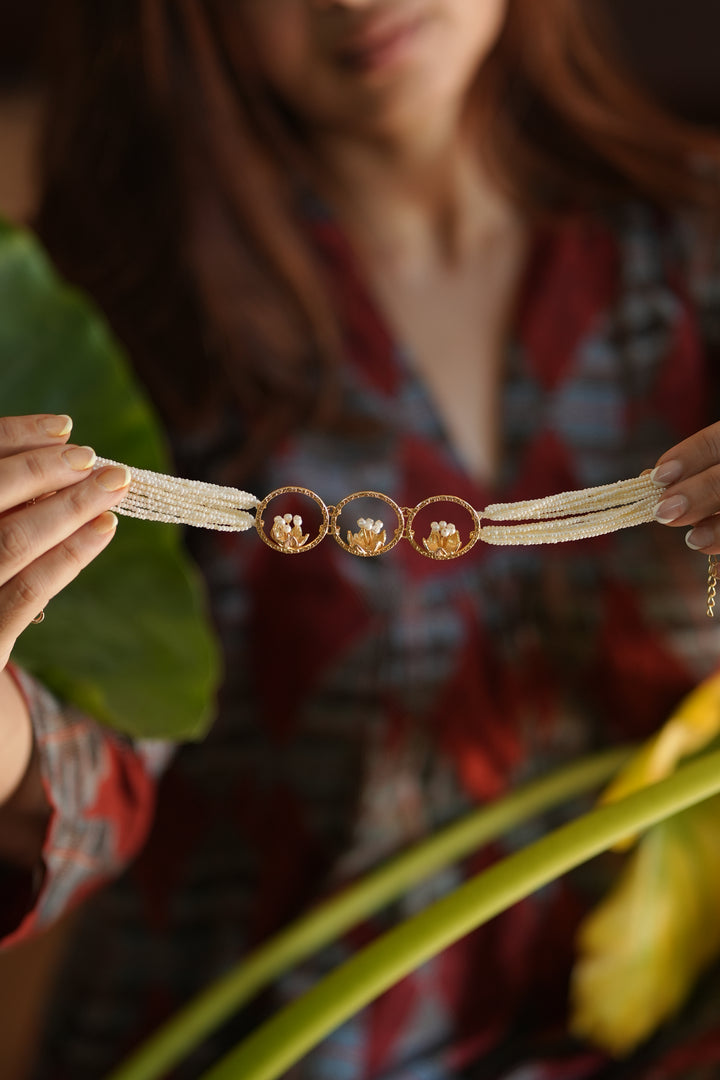 Pearl Blossom Trio Brass Gold Plated Choker