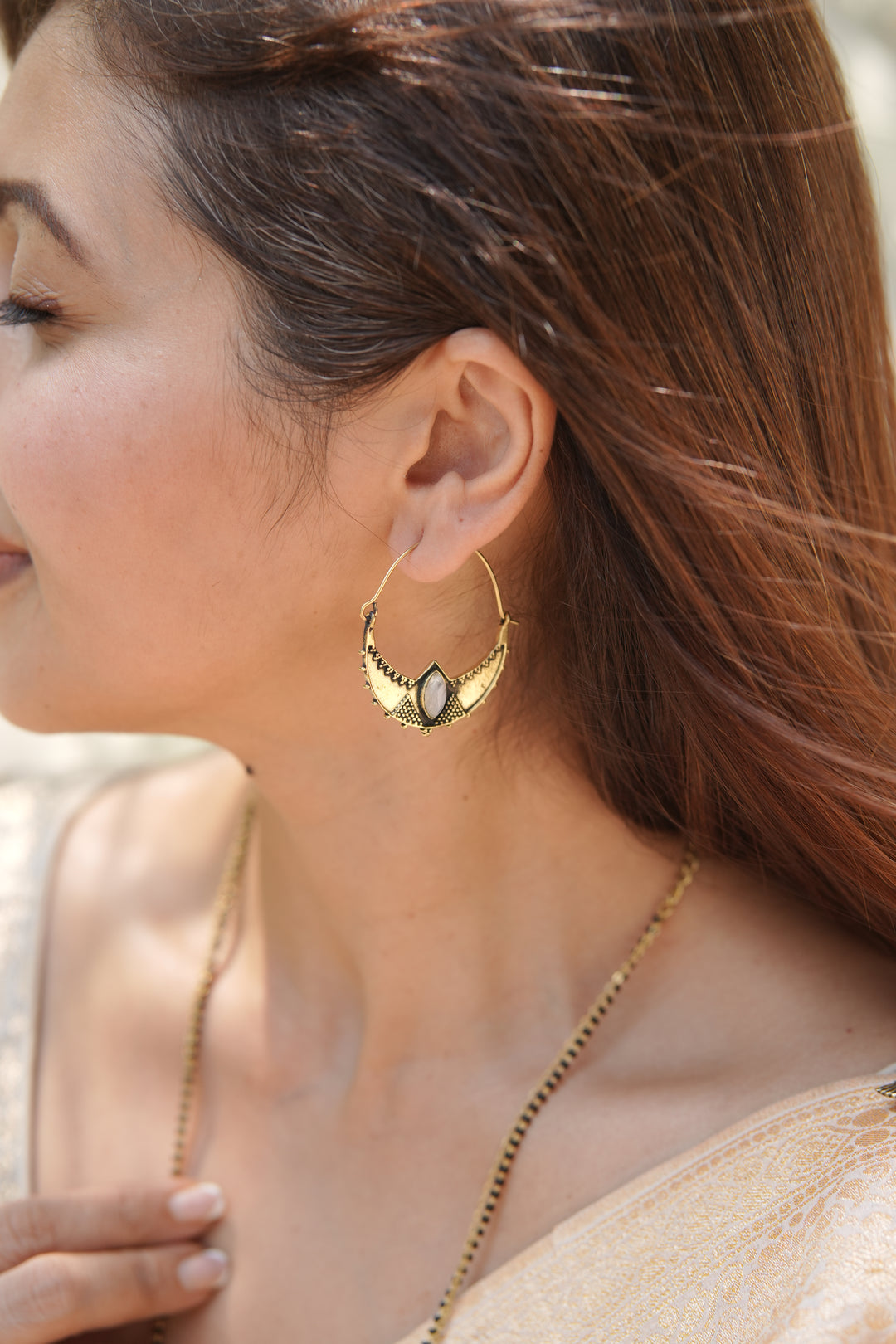 Mehr Moonstone Brass Baali Earrings