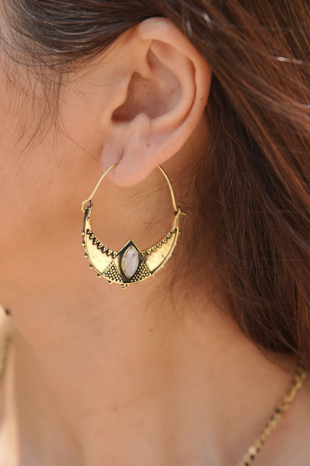 Mehr Moonstone Brass Baali Earrings