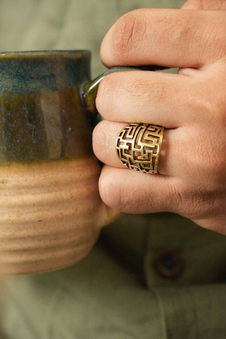 Shalom brass ring for men