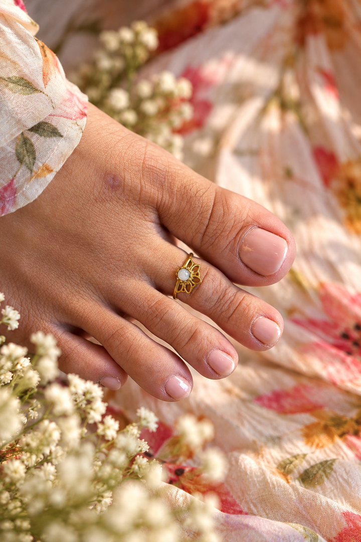 Padma Moonstone (pair of) Brass Adjustable Toe Ring