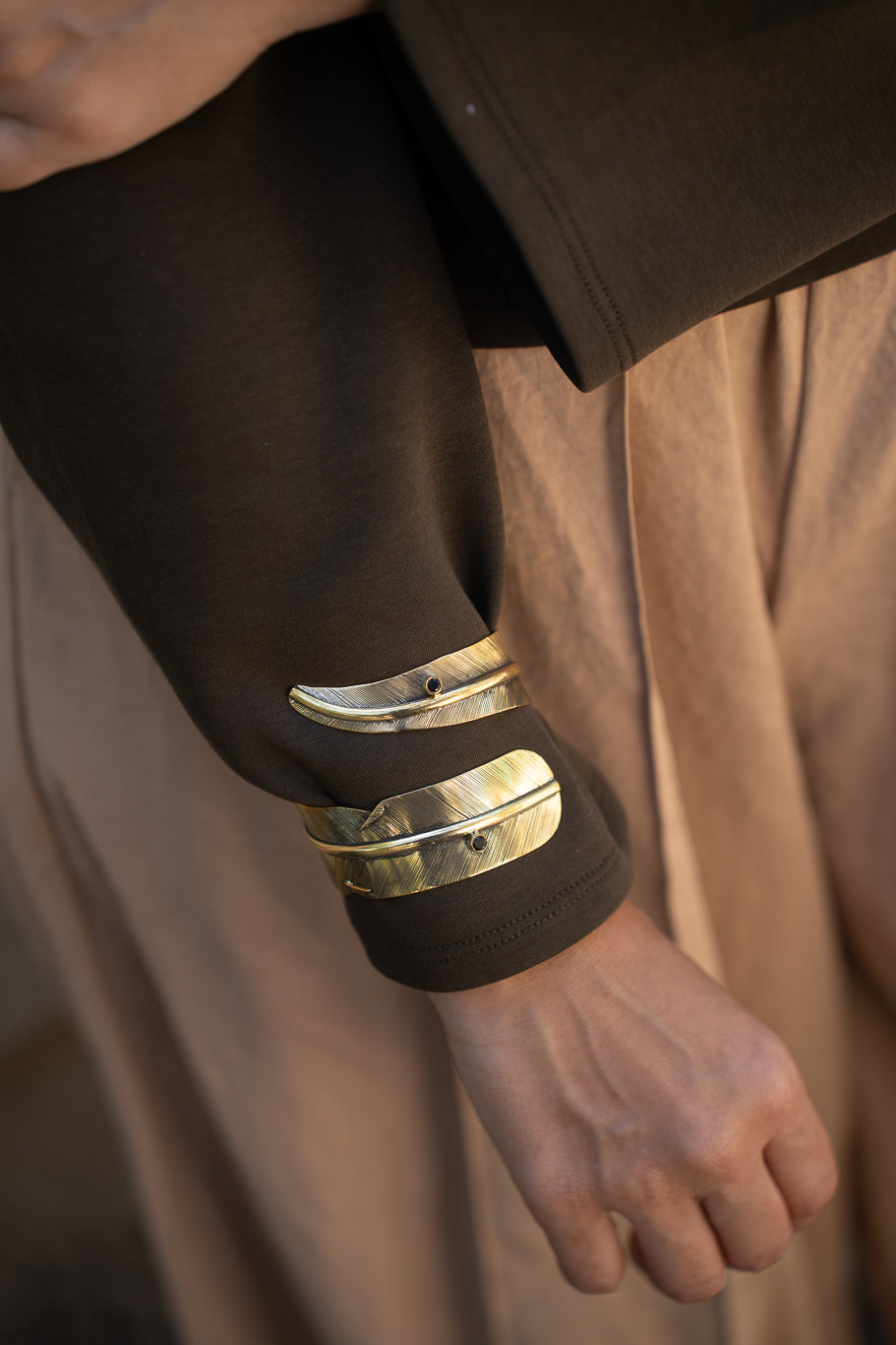 Tapered Feather Wrap Cuff- Wrist bangle and arm cuff