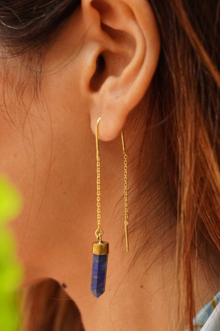 Lapis brass drop earrings