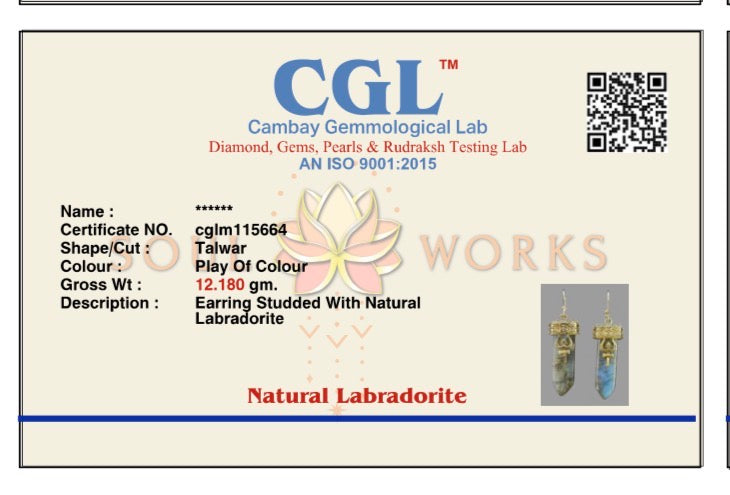 Trishul Labradorite Brass Earrings -pre order