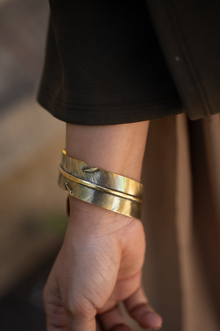 Tapered Feather Wrap Cuff- Wrist bangle and arm cuff