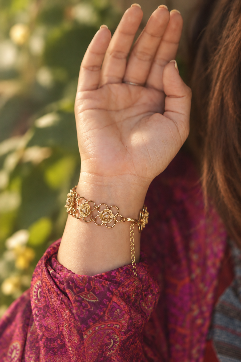 Gulzaar Pearl Brass Gold plated Haathphool
